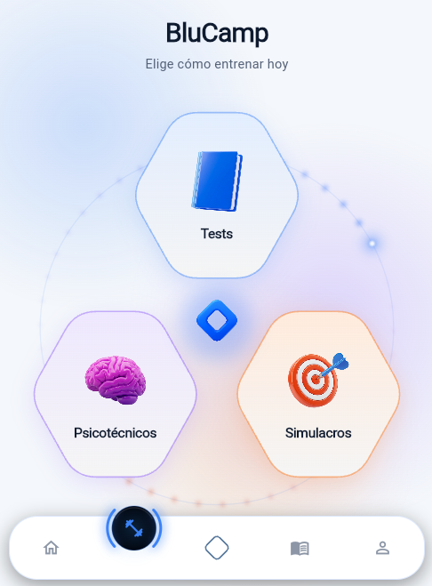 Pantalla BluCamp de la app BluCop